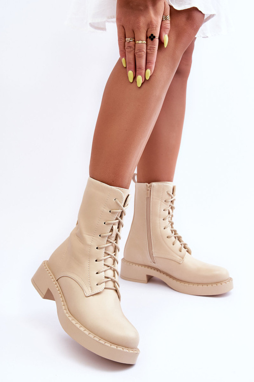 Шкіряні ботильйони Лофери Плоский каблук Світло-бежевий Aganne