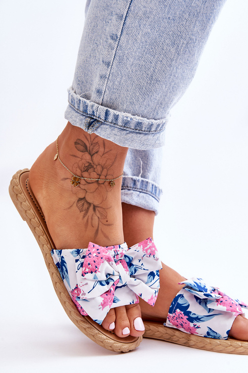 Жіночі тапочки з тканинним бантом White Blossom