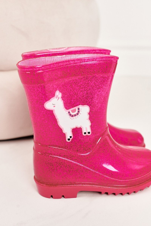 Дитячі блискучі дощові черевики з рожевим ламою