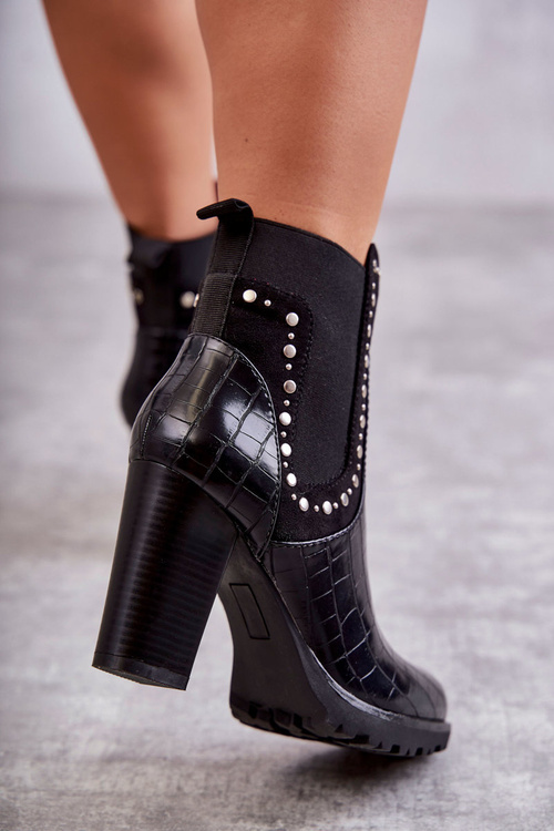 Чоботи на шпильці зі стразами Snake Black Wissey