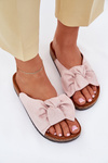 Жіночі сандалі на корковій підошві з бантом світло-рожеві Seressa