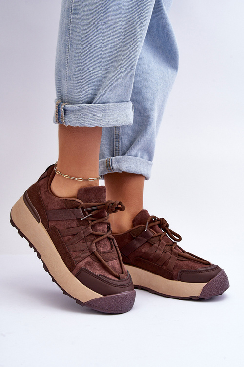 Жіноче замшеве спортивне взуття на платформі коричневого кольору Rohan