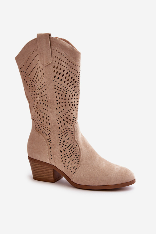 Жіночі високі замшеві ковбойські чоботи бежеві Turner