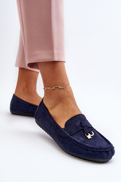 Жіночі темно-сині класичні замшеві мокасини Ontala