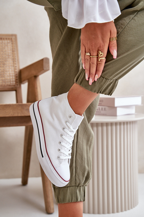 Жіночі тканинні високі кросівки білі Onaria