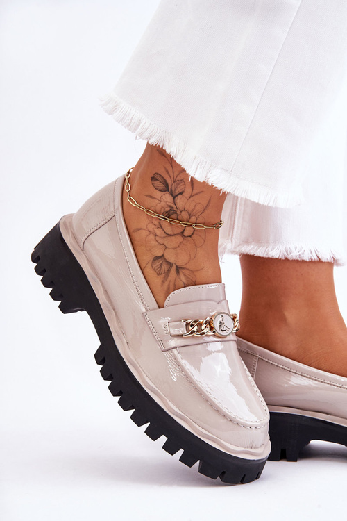 Лакові лофери на платформі світло-сірі Ronin