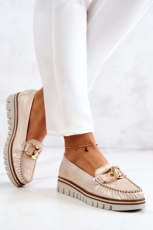 Жіночі шкіряні лофери на платформі Gold Venesia