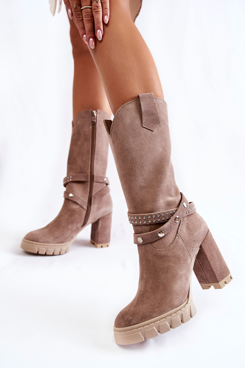 Жіночі високі чоботи на високому каблуці Lewski Shoes 3246 Cappucino