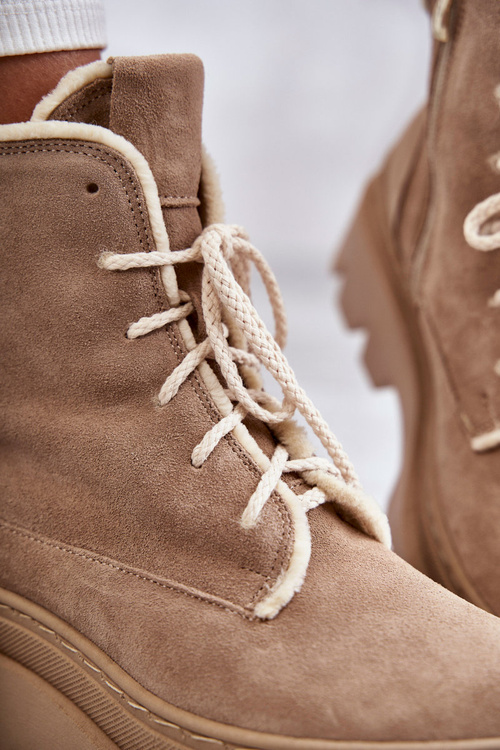 Замшеві теплі чоботи на шнурівці Бежеві Elisabeth