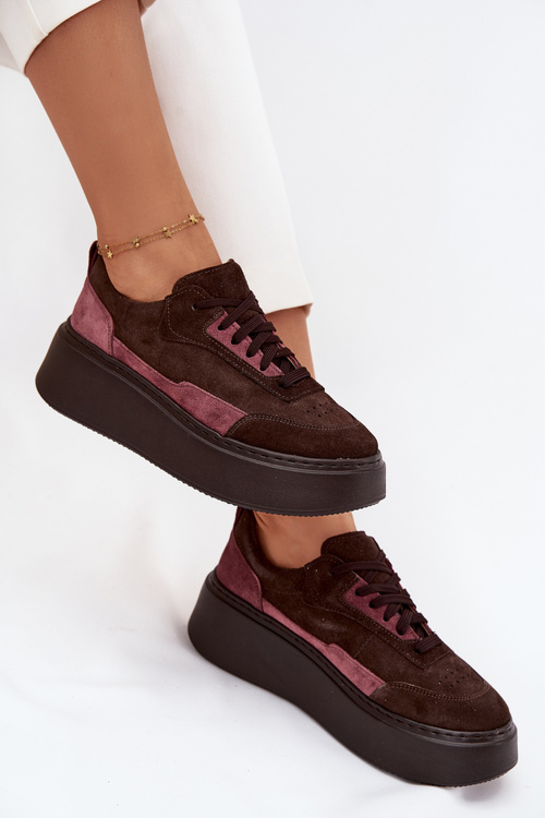 Жіночі кросівки з натуральної замші на платформі Zazoo N1265S3 шоколадні