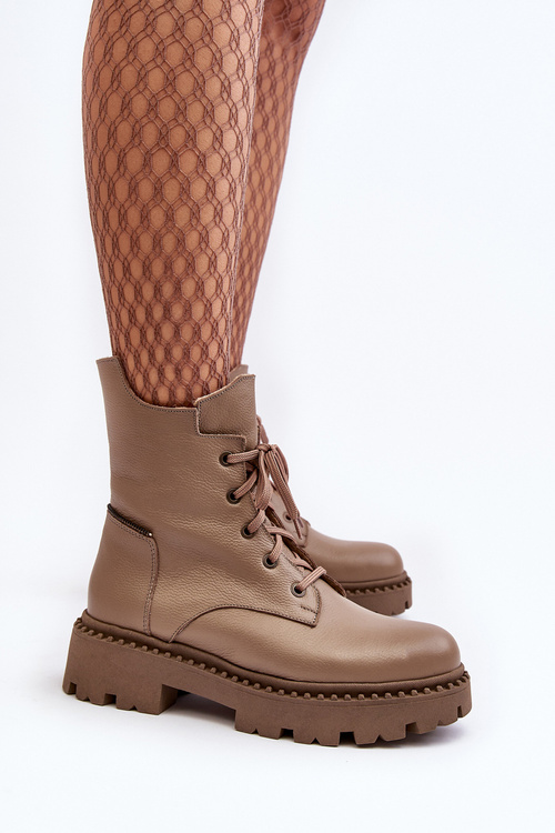 Шкіряні чоботи Trapper жіночі на блискавці Zazoo 949P Темно-бежеві