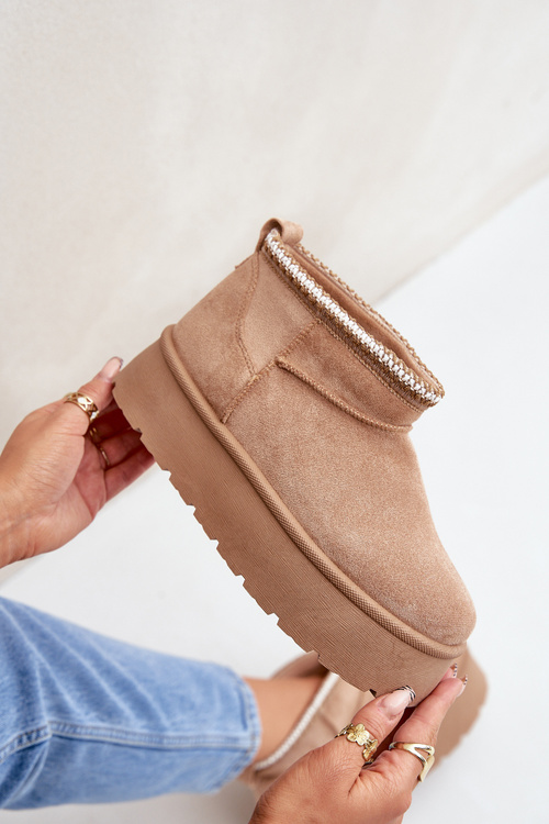 Снігоступи на платформі з декоративною вишивкою бежеві Heslania