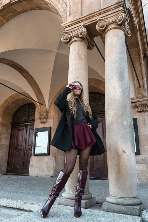 Жіночі чоботи на підборах з ремінцем бордові Lisanne