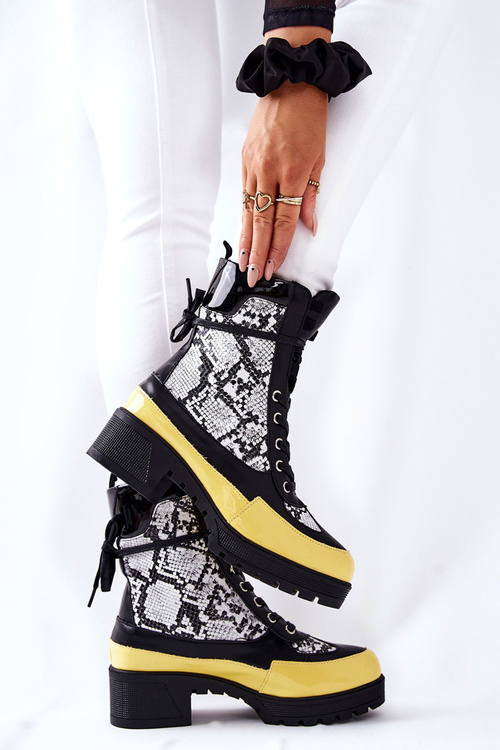 Шкіряні чоботи зі зміїної шкіри чорно-жовті Meridiah