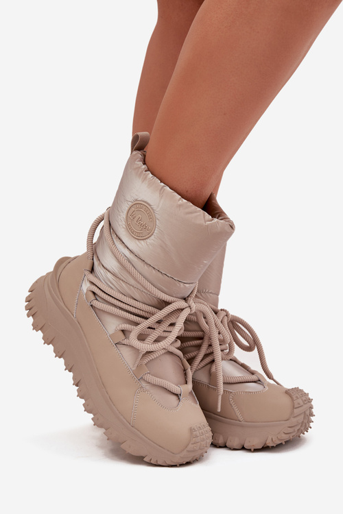 Шкіряні зимові чоботи на платформі Lee Cooper LCJ-25-12-3663 бежево-золоті