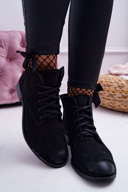 Чоботи жіночі на плоскій підошві з нубуку чорні Nicole 2420