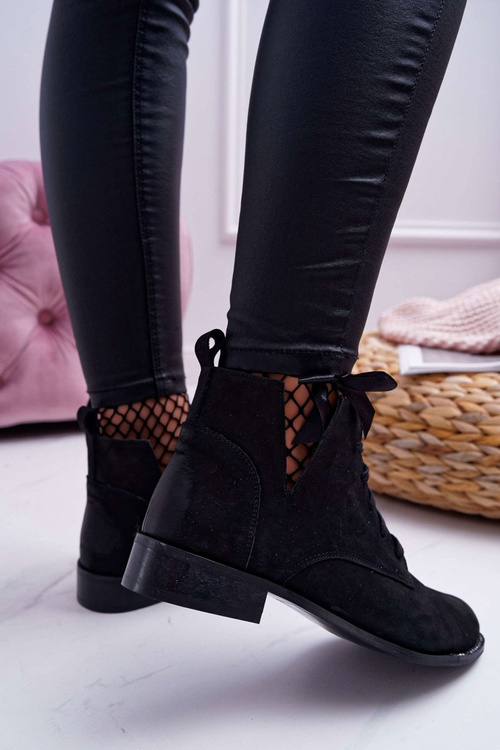 Чоботи жіночі на плоскій підошві з нубуку чорні Nicole 2420