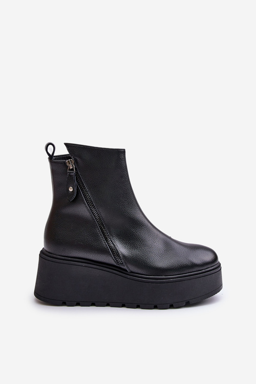 Теплі ботильйони жіночі на танкетці та платформі з еко замші чорні Vinceza 58339