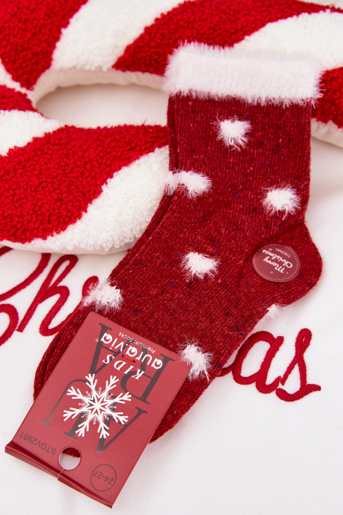 Дитячі Різдвяні Носки Сердечка З Мехом Вовна Альпака Червоні