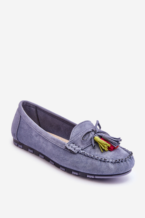 Замшеві лофери з бантом і бахромою Blue Dorine