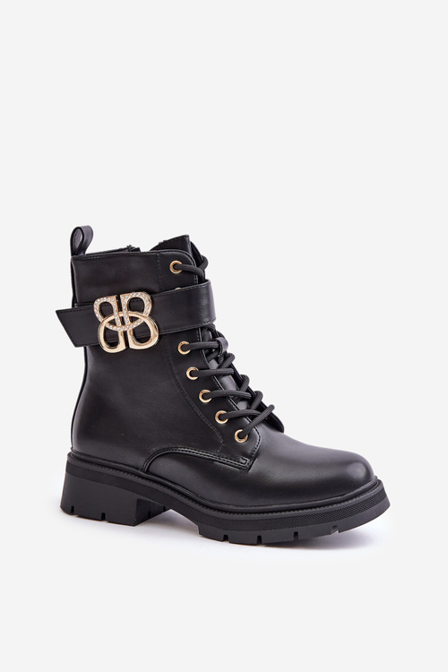 Чоботи жіночі утеплені з золотим декором Black Nealithra