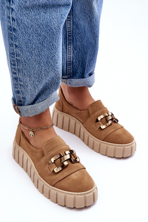 Жіночі замшеві туфлі на платформі з декором темно-бежеві Lewski 3398