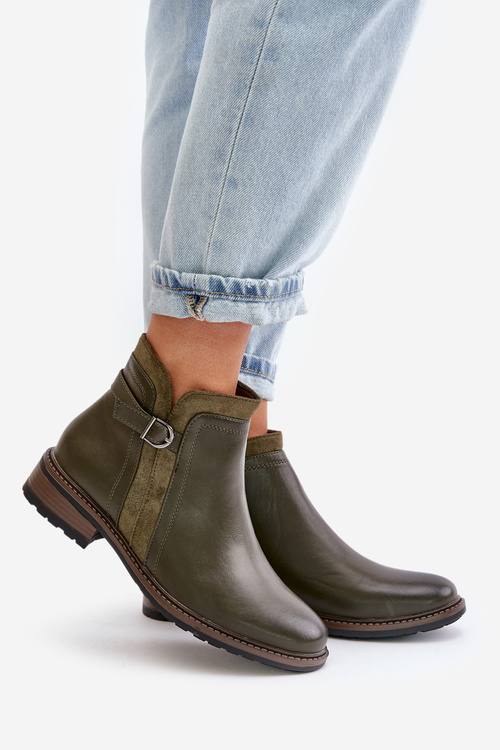 Теплі жіночі ботильйони з еко шкірою Taitha на застібці на низькому ходу