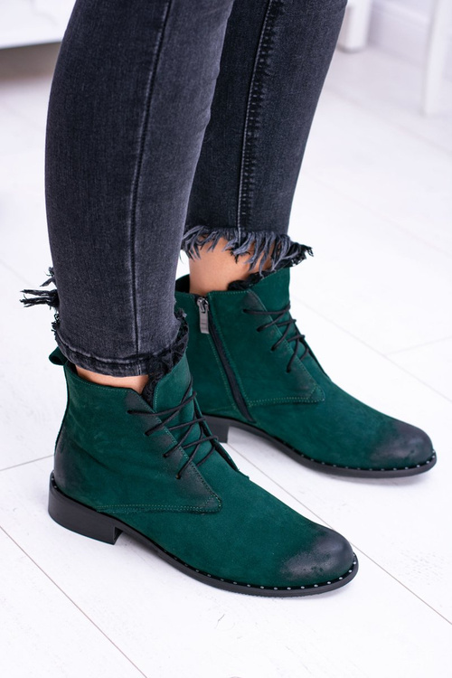 Шкіряні зелені жіночі черевики Millano на шнурівці