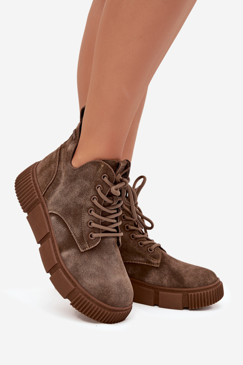 Замшеві низькі жіночі чоботи на платформі Big Star SS274594 бежевий