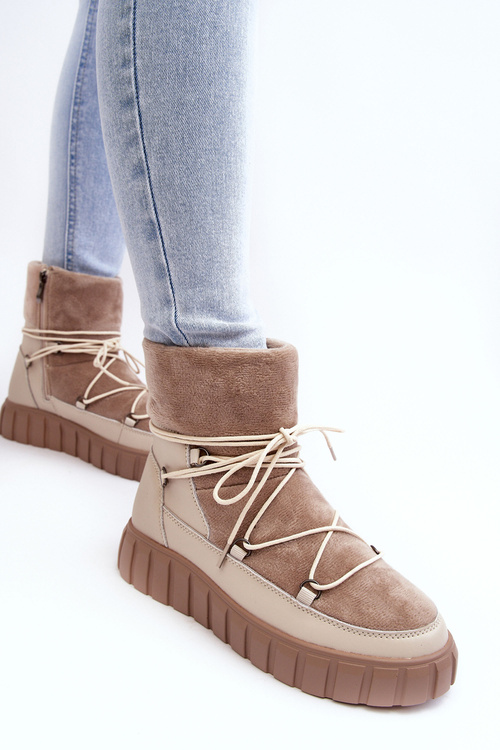 Шкіряні зимові черевики на платформі Бежеві Maxava