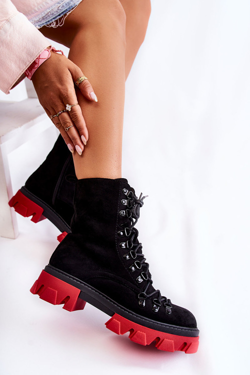 Теплі замшеві чоботи робочі пов'язані чорно-червоні п'єро