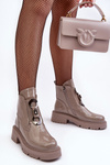 Жіночі лаковані чоботи з декором бежеві SBarski MR870-53