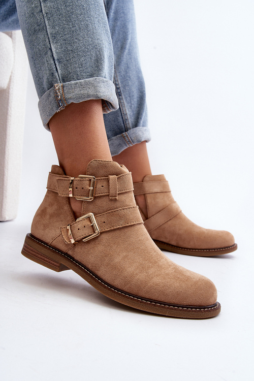 Жіночі ботильйони на плоскій підошві з ремінцями бежеві Melviana