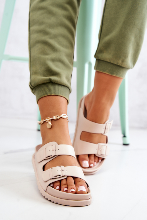 Гумові тапочки з пряжкою Бежеві Corina