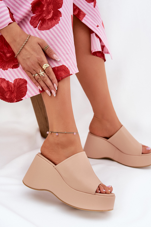 Еко шкіряні жіночі сандалі на платформі і підборах бежеві Kisoffi