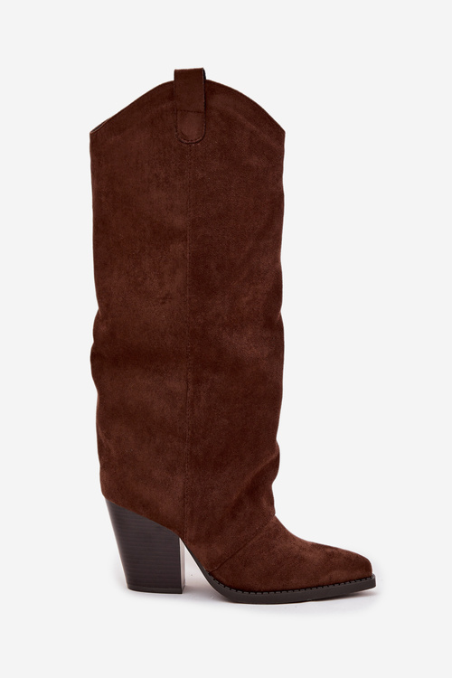 Ізольовані ковбойські чоботи на підборах з екологічної замші шоколадні Mavine