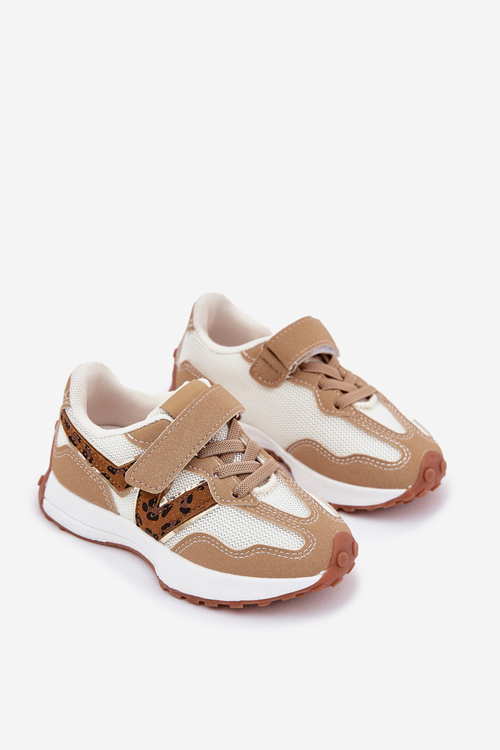 Дитячі кросівки на липучках леопардовий принт темно-бежеві Tezzu