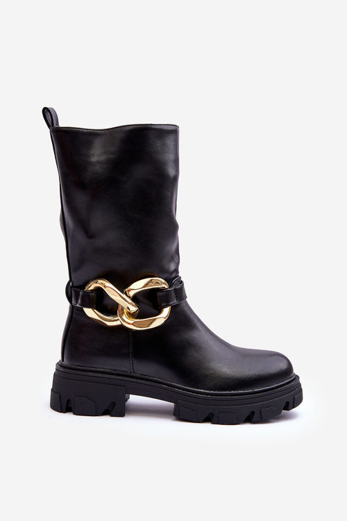 Шкіряні ботильйони на плоскому каблуці Чорні Diominna