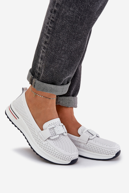 Жіночі Шкіряні Мокасини На Платформі S.Barski LR51-556 Білі