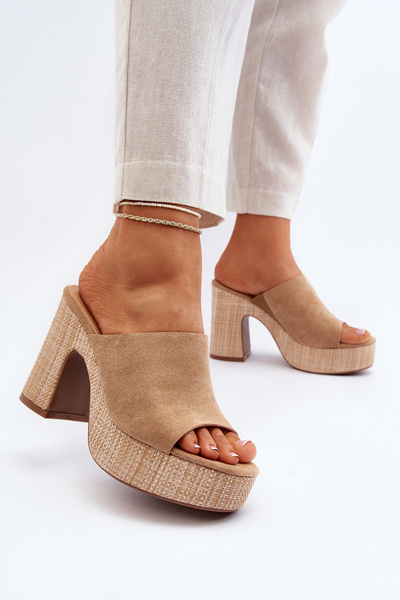 Жіночі мюлі на високому каблуці на платформі коричневого кольору Siobhan
