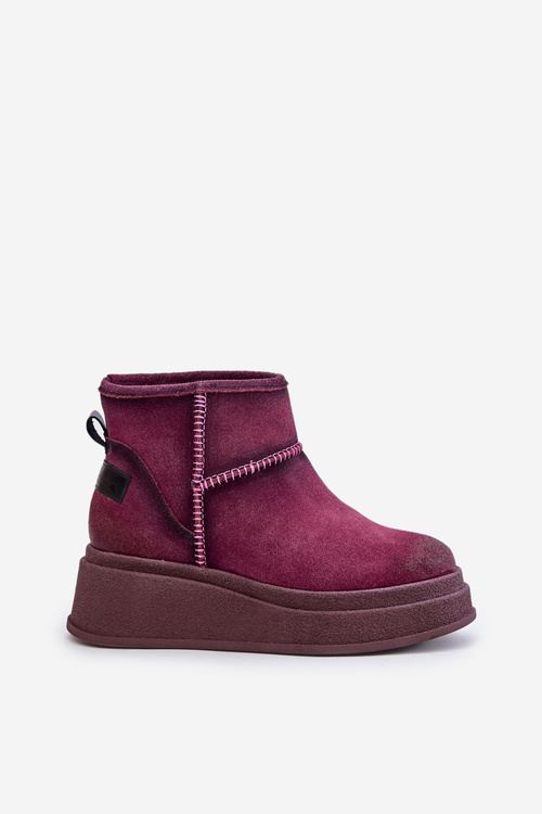 Шкіряні замшеві зимові черевики на платформі та танкетці коричневі Maciejka 06769-23 Bordeaux