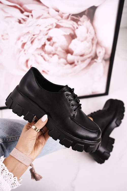 Жіночі оксфорди-броги на масивній платформі S.Barski HX23 чорні