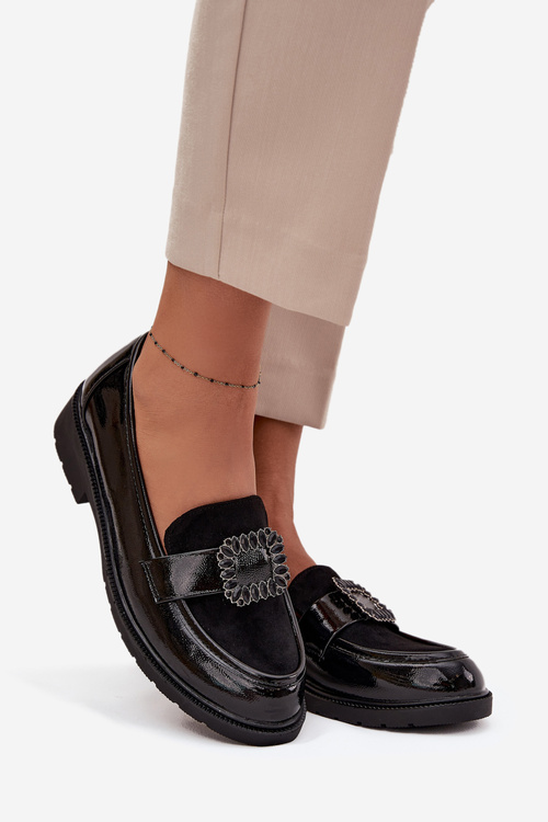 Лаковані жіночі мокасини з декоративною пряжкою S.Барскі HY52-546 Чорний