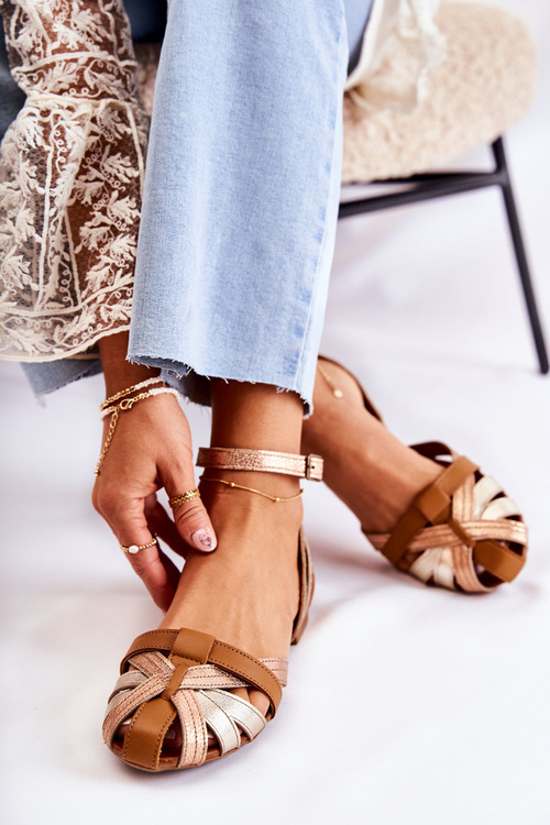 Шкіряні жіночі босоніжки Maciejka 01924-32 золотисто-коричневі