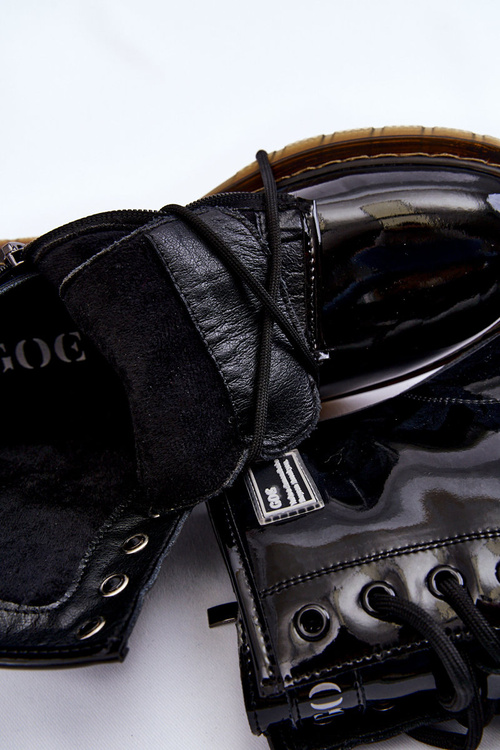 Чоботи жіночі лаковані утеплені GOE II2N4050 Чорні