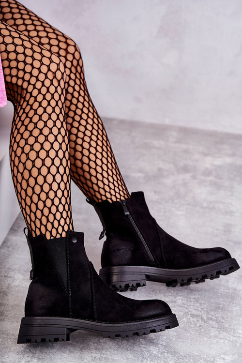 Замшеві теплі чоботи на плоскому каблуці Чорні Salome