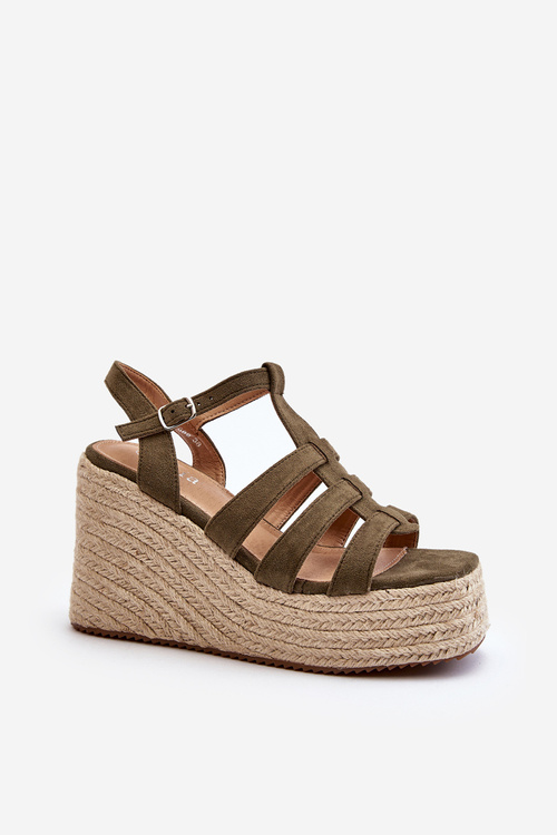 Босоніжки на танкетці з плетеним зеленим гнозисом