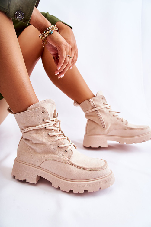 Жіночі замшеві чоботи на зав'язках бежеві Vanita