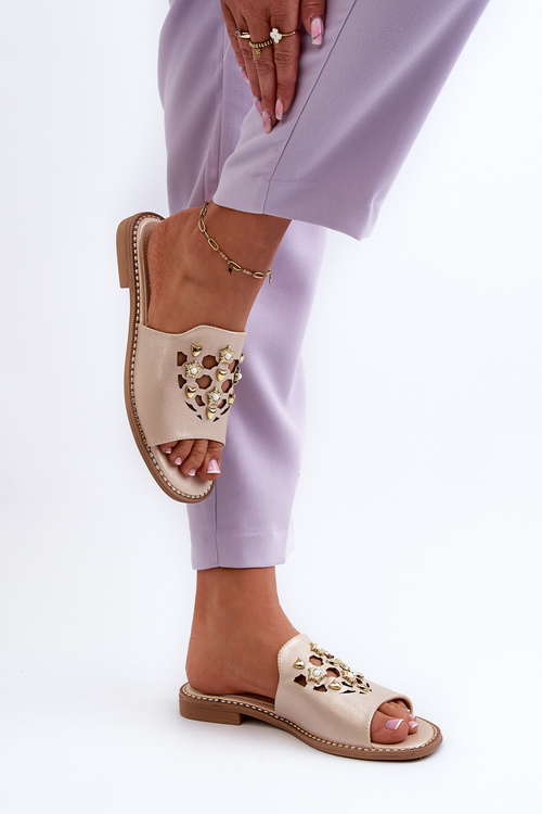 Блискучі жіночі тапочки з декором S.Barski KV27-063 золото