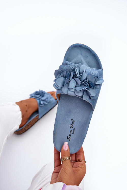 Жіночі сині замшеві босоніжки на корковій платформі Jaihini